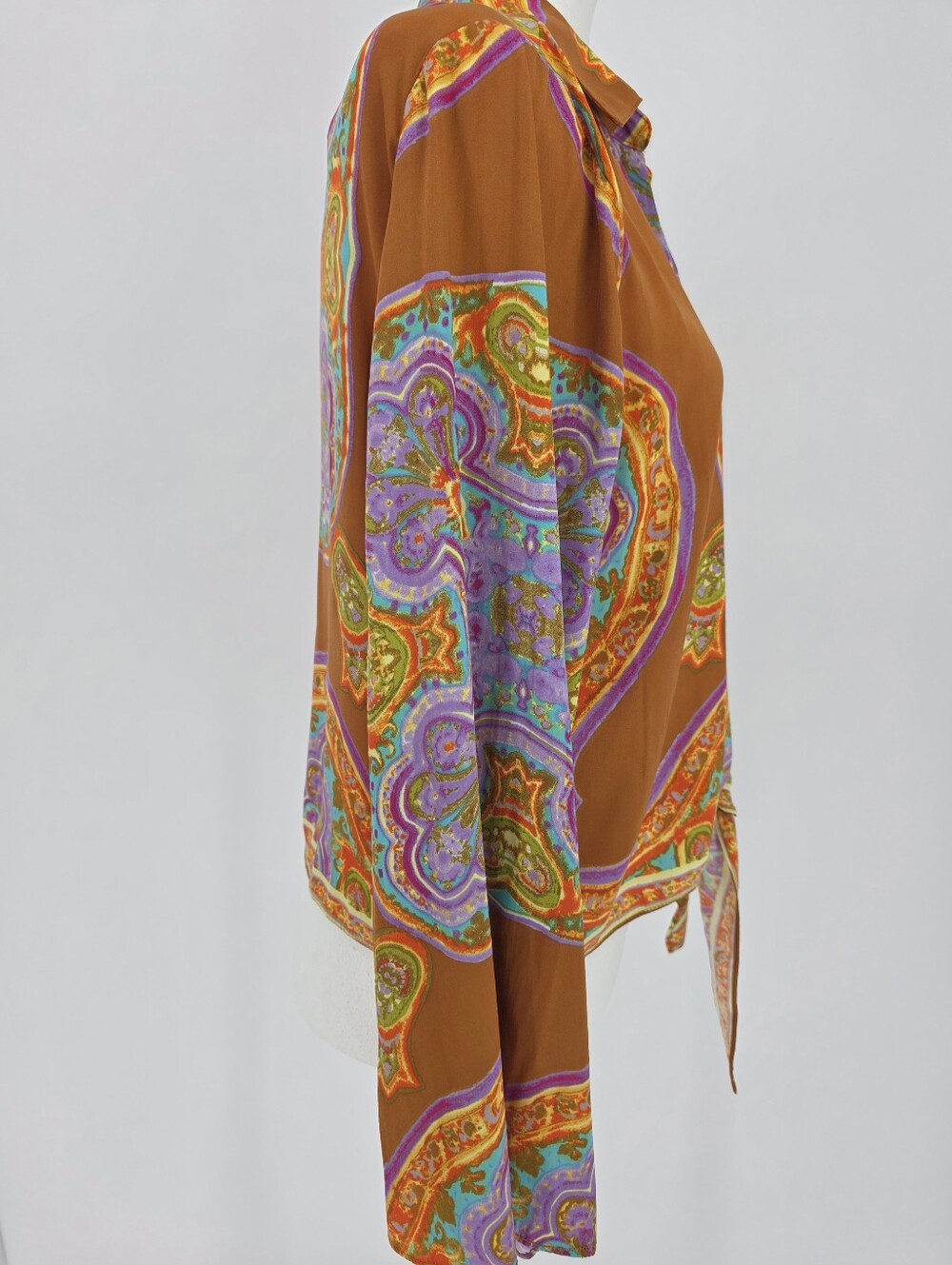 Rachel Zoe Tie Front Blouse M Boho Paisley Print Long Sleeve Crop Top - Picture 3 of 10